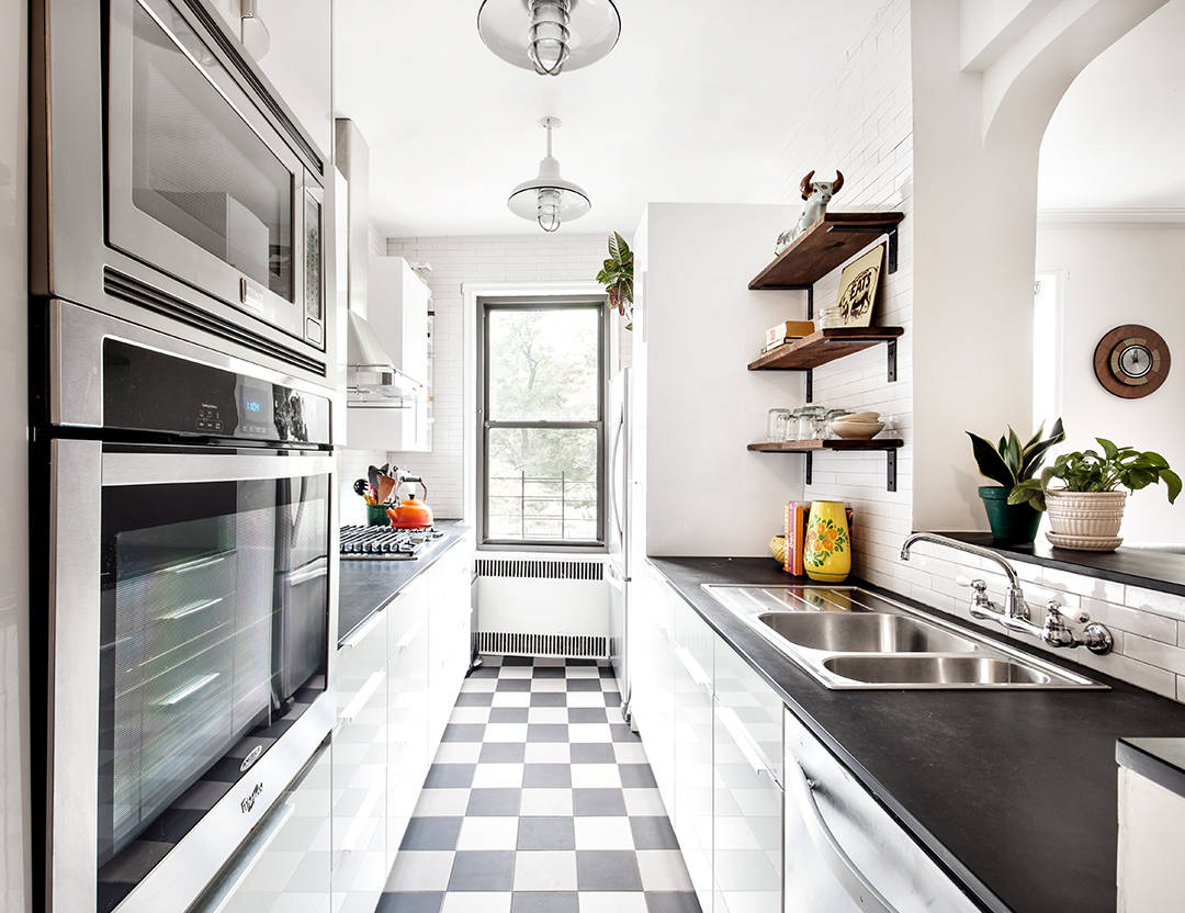 adding personal touches in a galley kitchen.