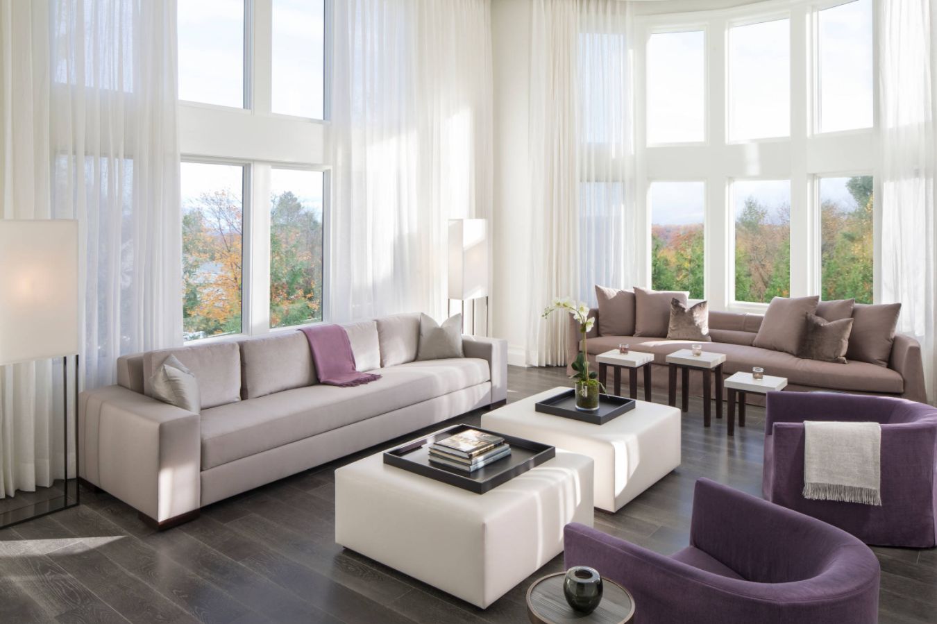 Contemporary living room with two ottoman instead of coffee tables