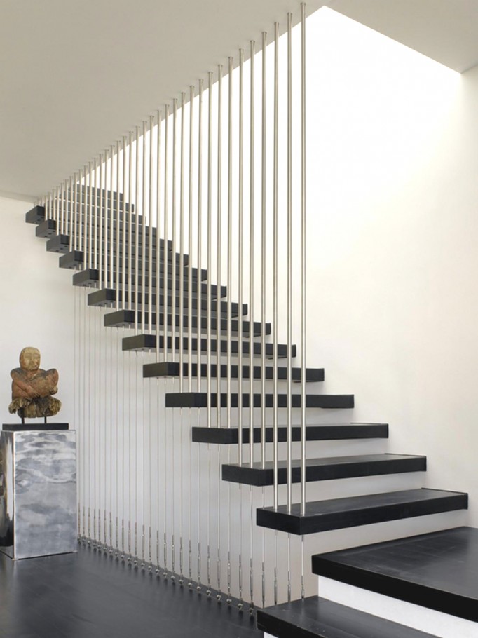 Contemporary metal rods for staircase guard