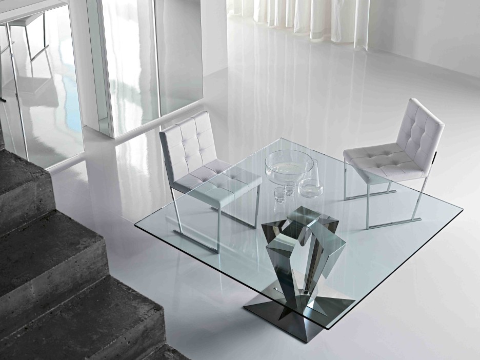 Contemporary square glass coffee table with a chrome base