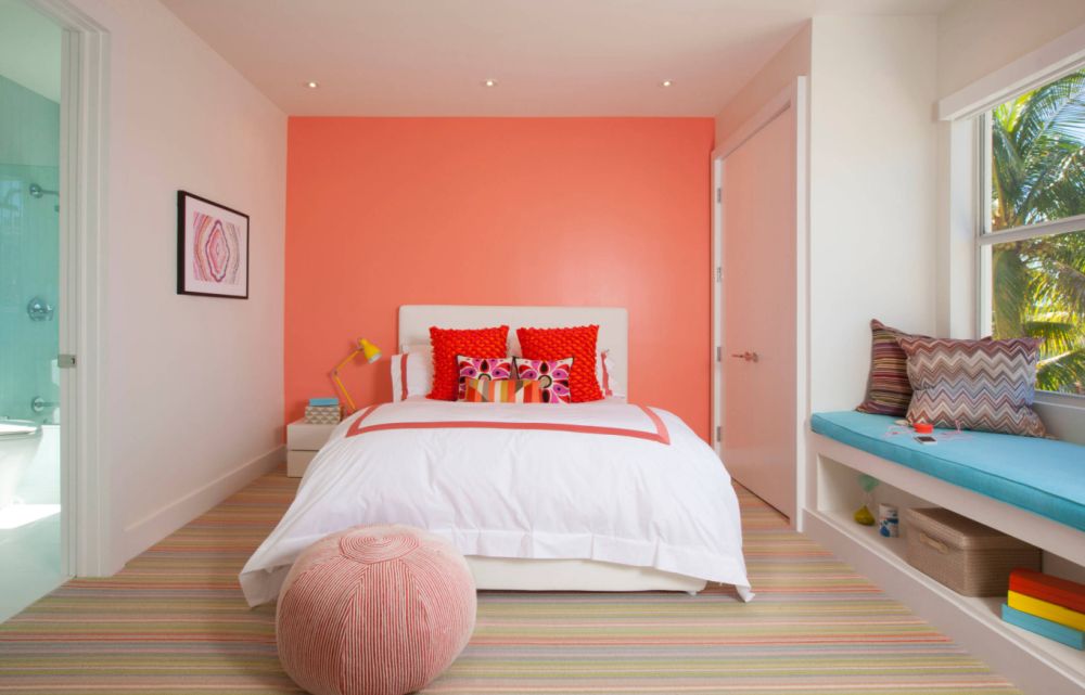 Coral Pantone color of 2019 interior design bedroom wall