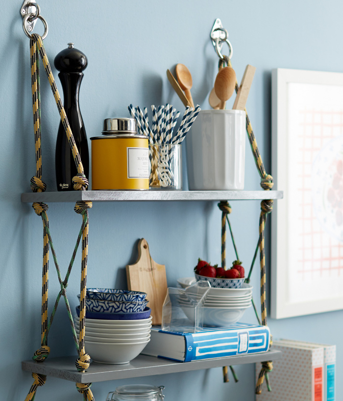 Cords hanging shelves for kitchen
