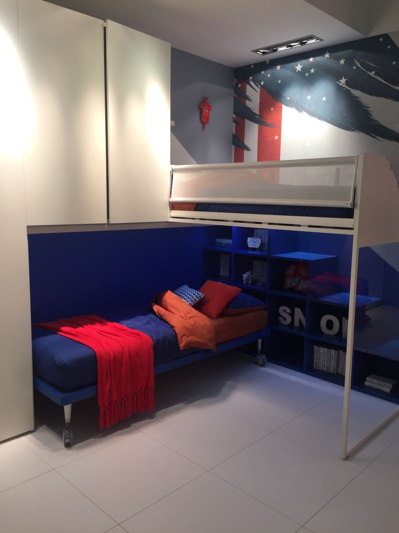Corner blue bunk beds with stairs storage