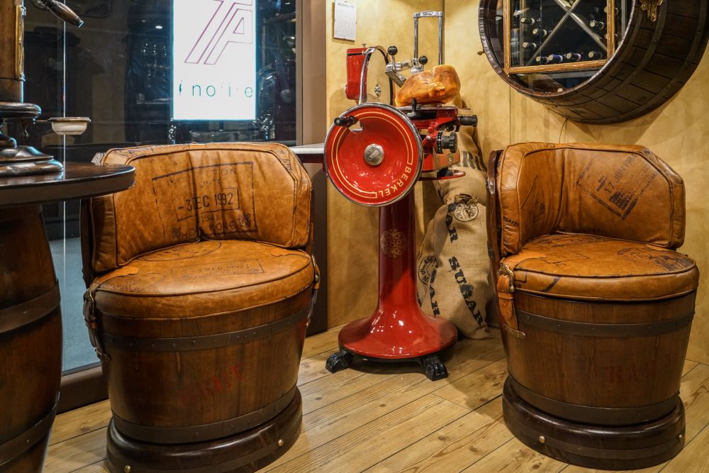 Corner for wine lovers furniture made from old wine barrels