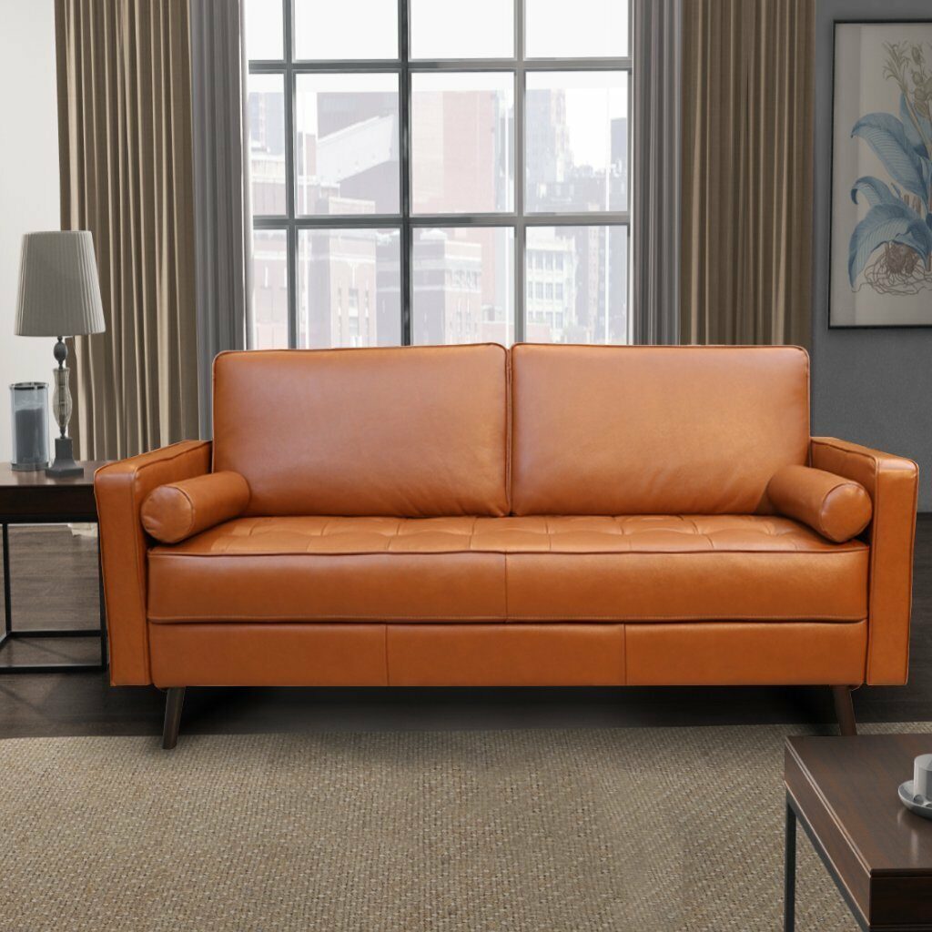 Corrigan Studio® Outen Genuine Leather 73" Square Arm Sofa