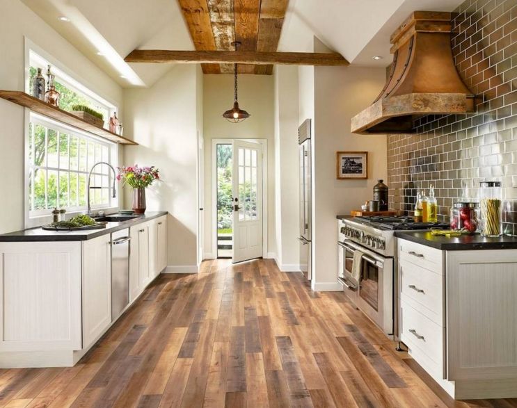 Country kitchen wood floor