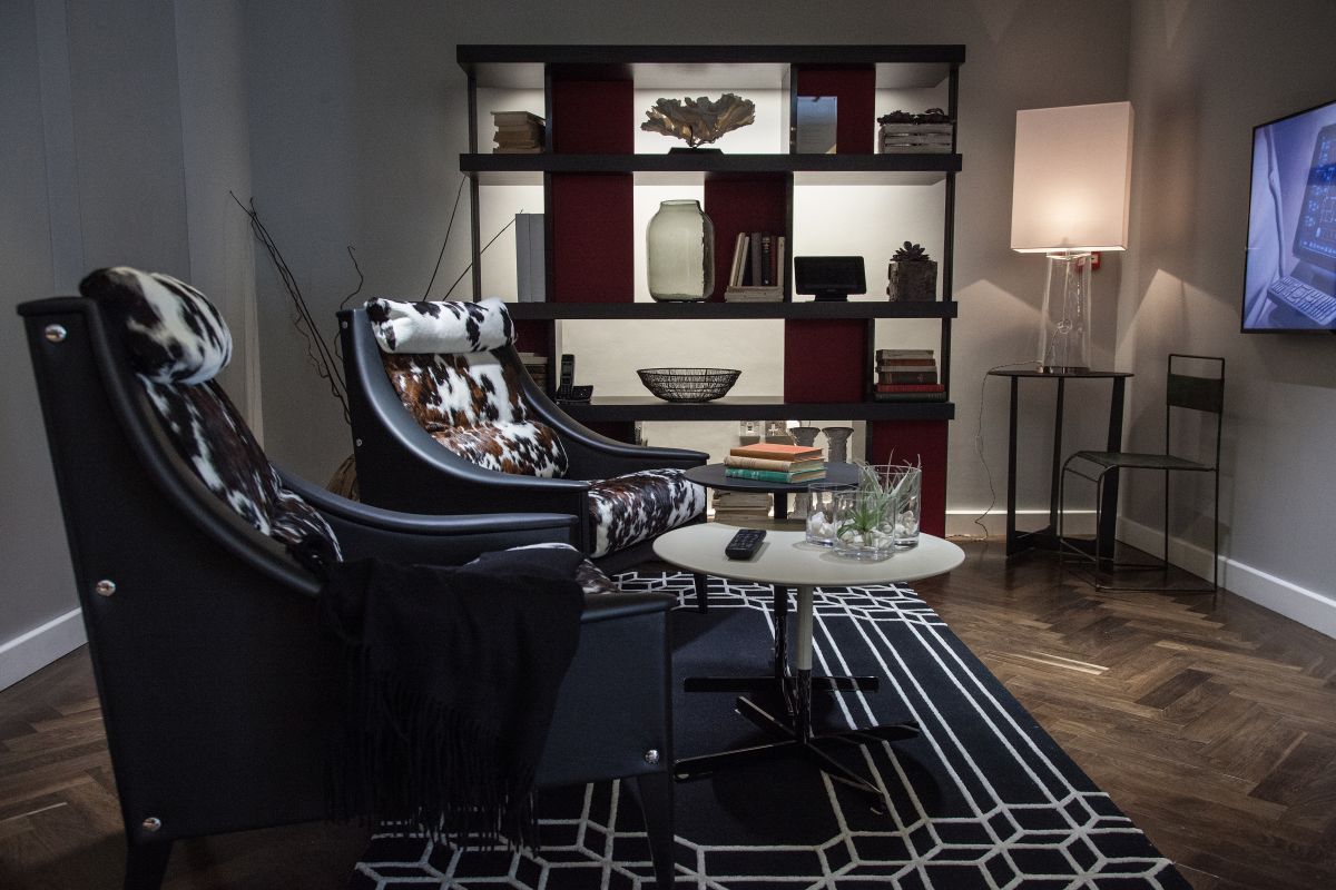 Cowhide armchairs and home library