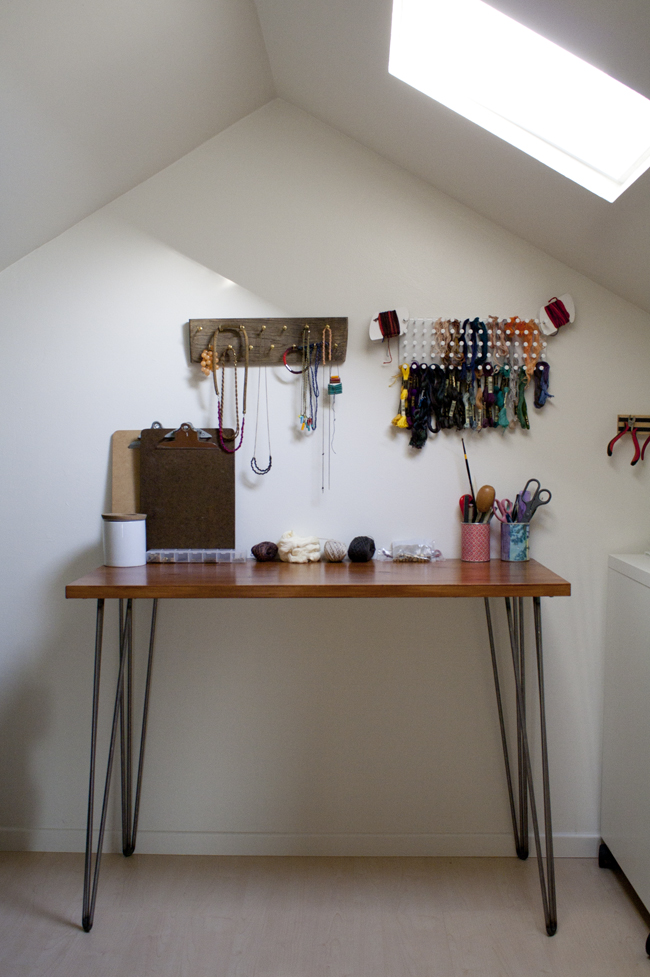 Craft desk area with a hairpin design