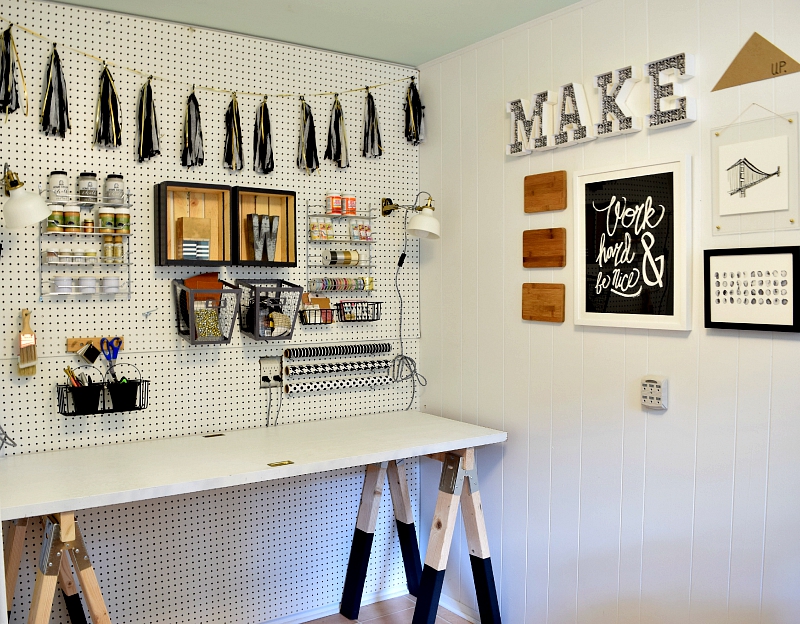 Craft room with a sawhorse table