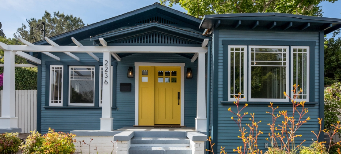 Craftsman Home with a Yellow Front Door