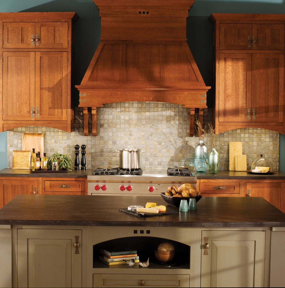 Craftsman kitchen wood cabinets color splash design