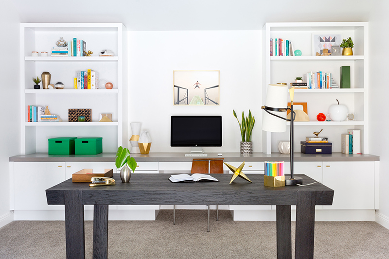 Crisp white office room - open shelves