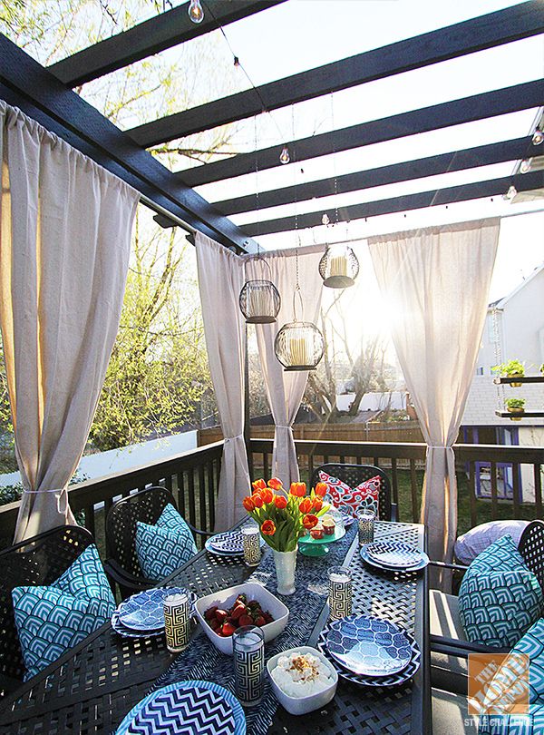 Curtain clad pergola