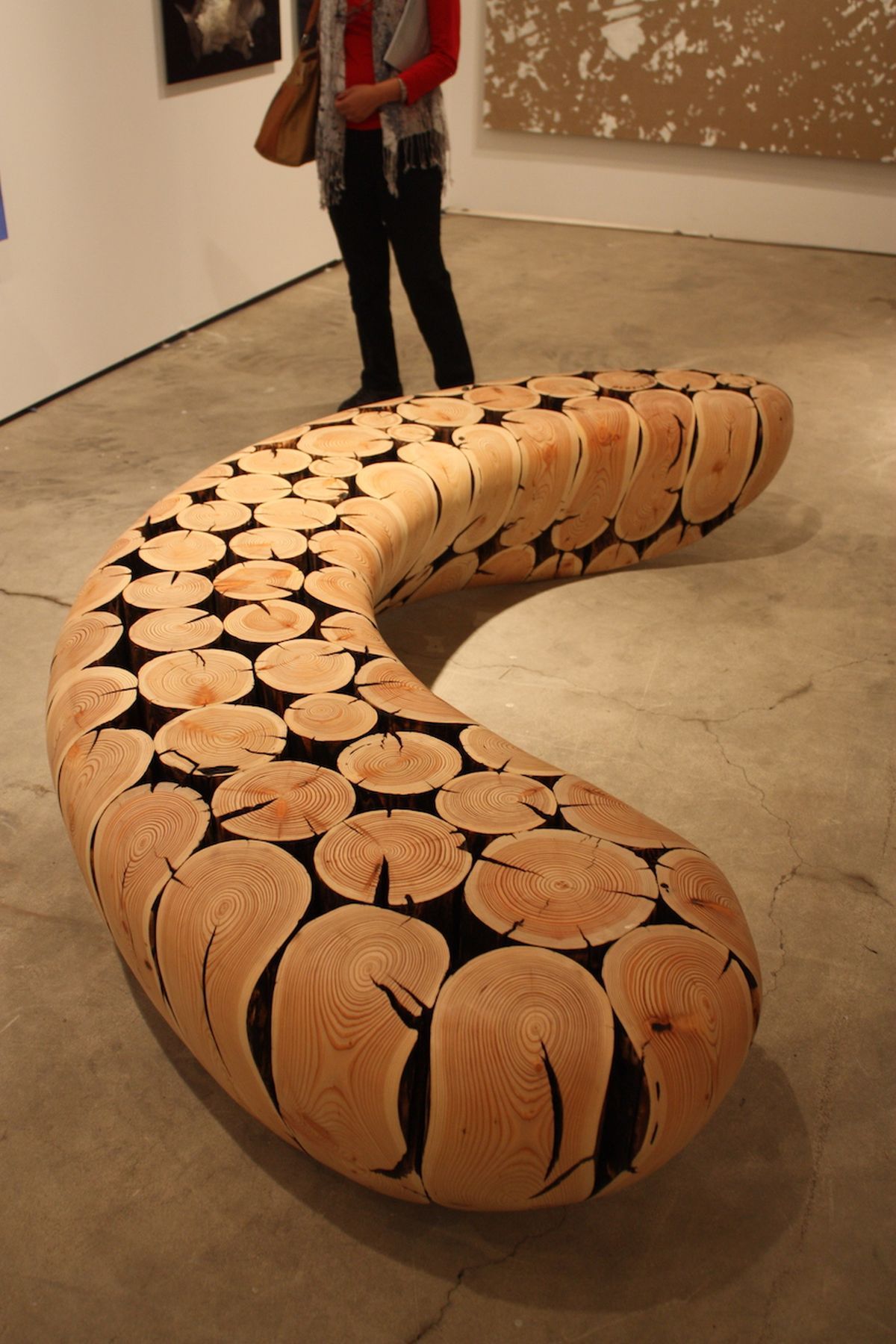 Curved wood slice bench