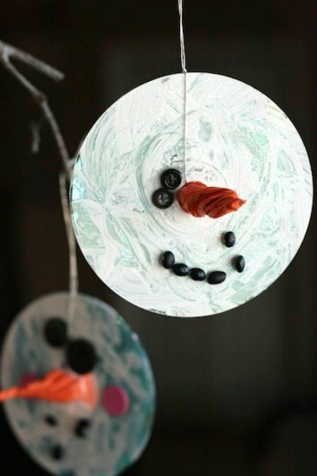 DIY CD snowmen ornament