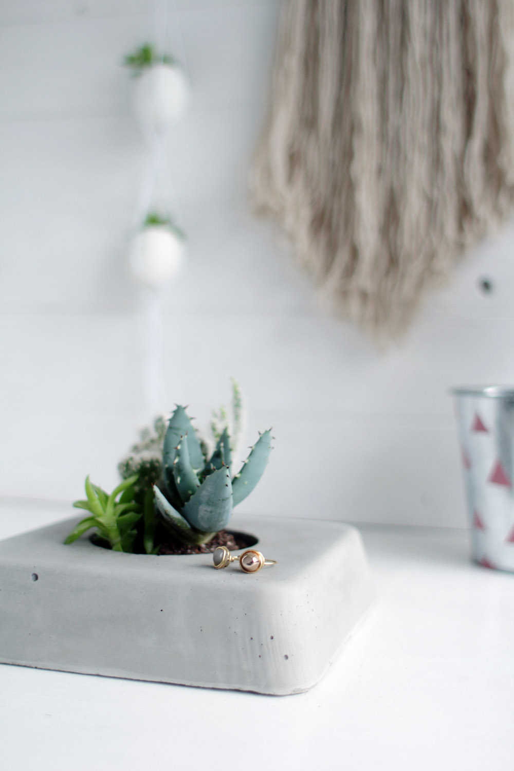 DIY Concrete Succulent Planter Finished Corner View