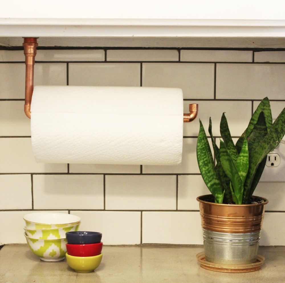 DIY Copper Paper Towel Holder with planter