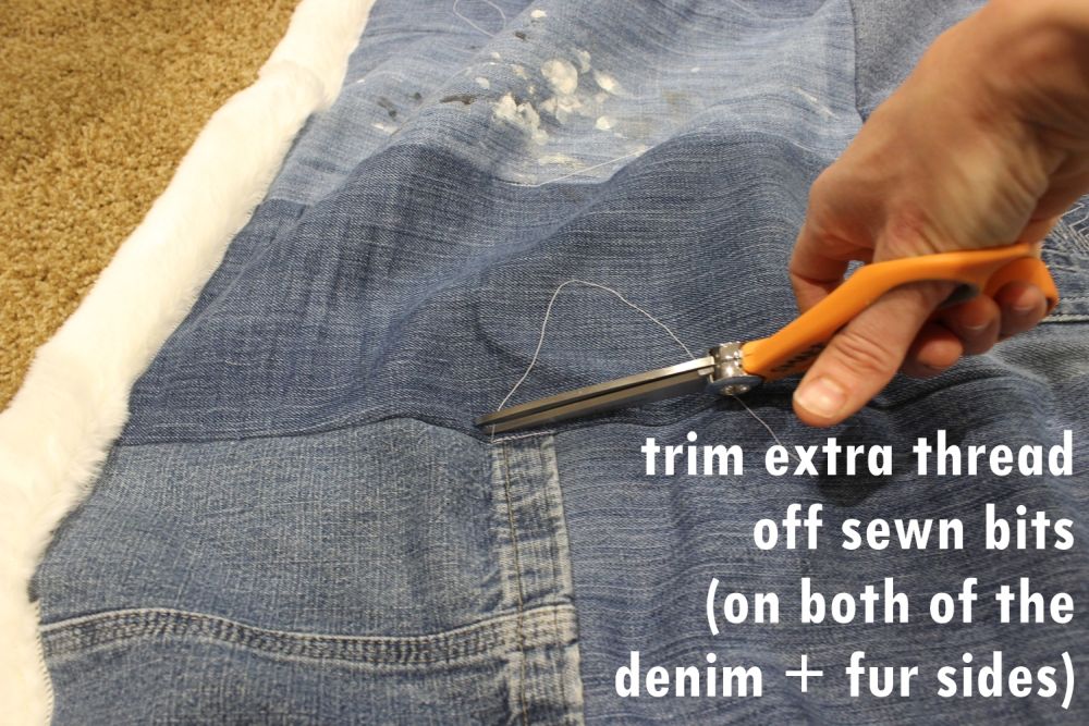 DIY Denim Fur Throw-done sewing