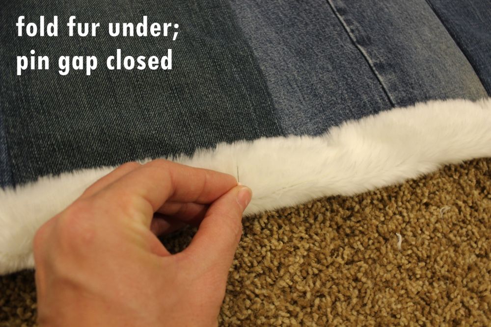 DIY Denim Fur Throw - fold the raw edges