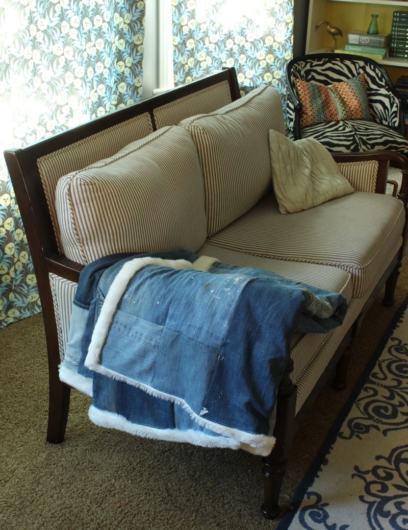 DIY Denim Fur Throw for small couch