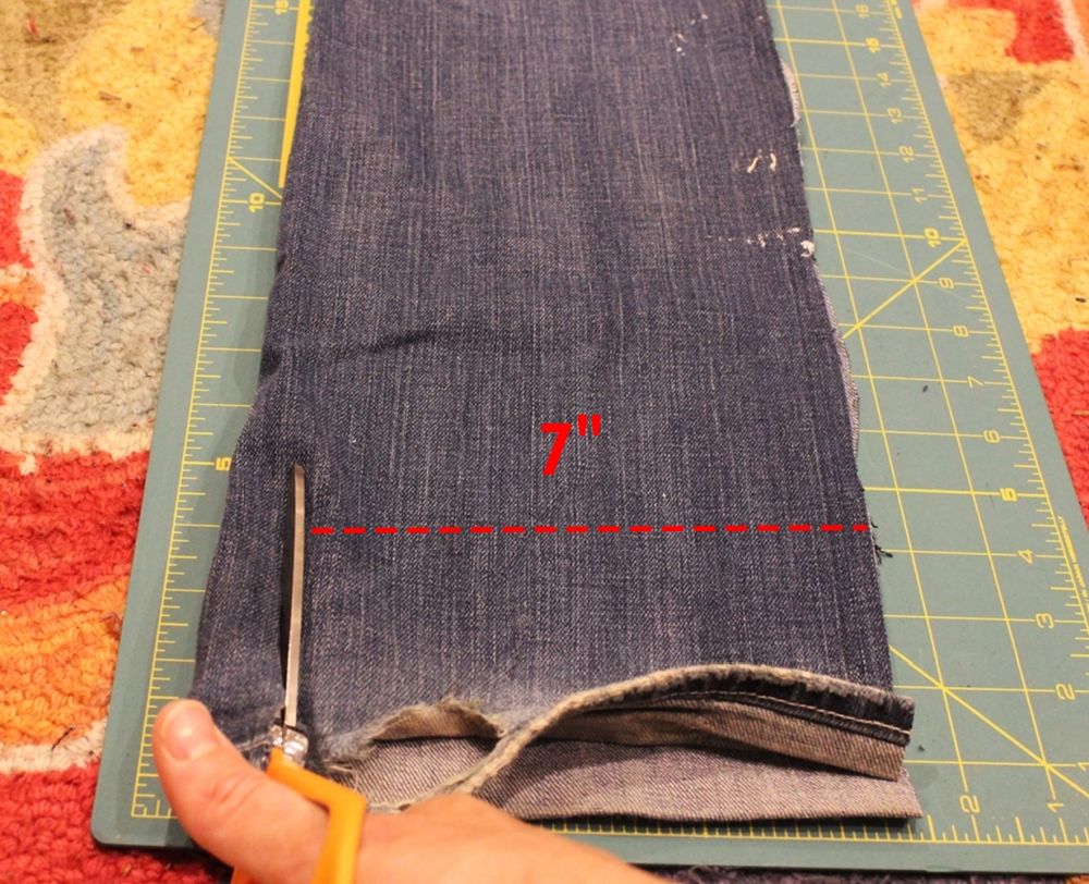 DIY Denim Fur Throw - forming strips of denim
