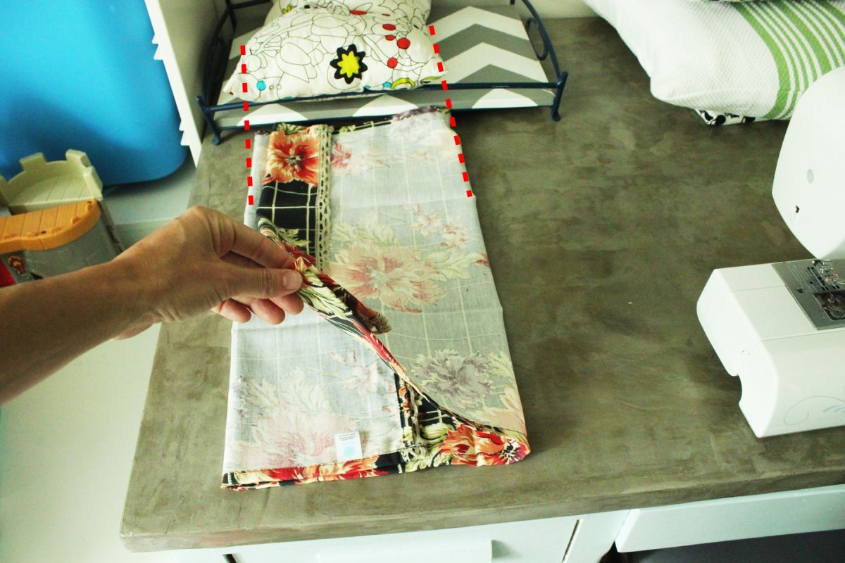 DIY Dish Towel Pillows Fold the other side of your dish towel over to create