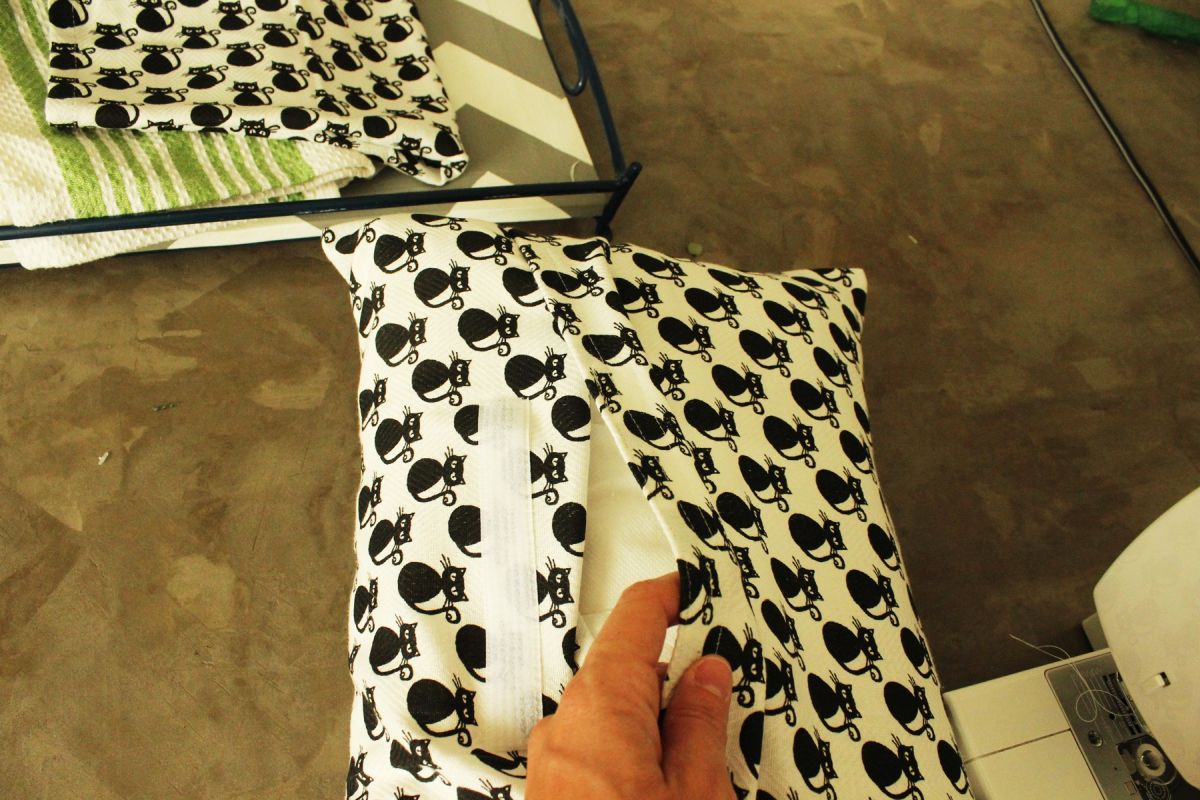 DIY Dish Towel Pillows Insert the pillow form