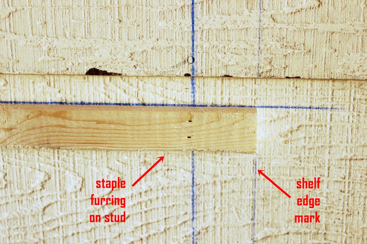 DIY Easy Built in Shelves Position the furring strip directly on your side shelf chalk lines