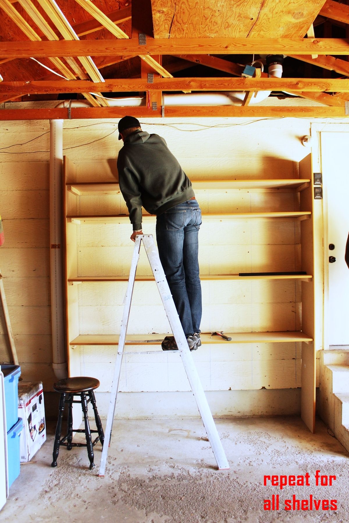 DIY Easy Built in Shelves ladder if necessary to be safe