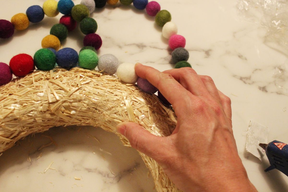 DIY Felt Ball Wreath-Set the glue gun aside,