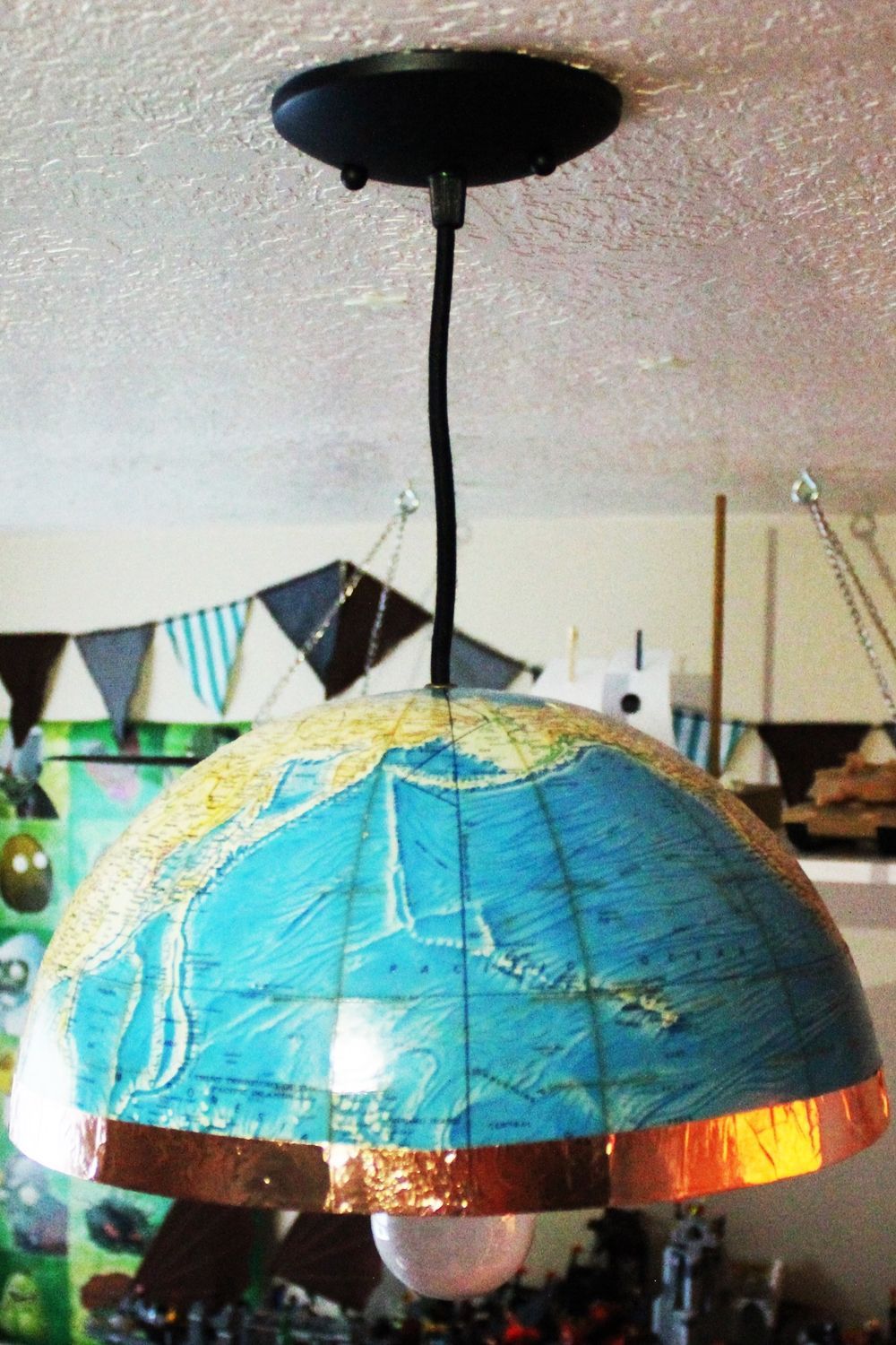 DIY Globe Pendant Light Closer Look on Ceiling