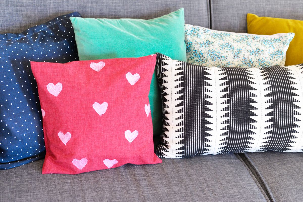 DIY Heart Stamped Pillow Cover