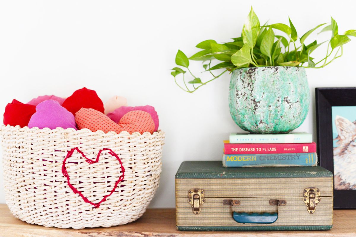 DIY Heart Stitched Basket