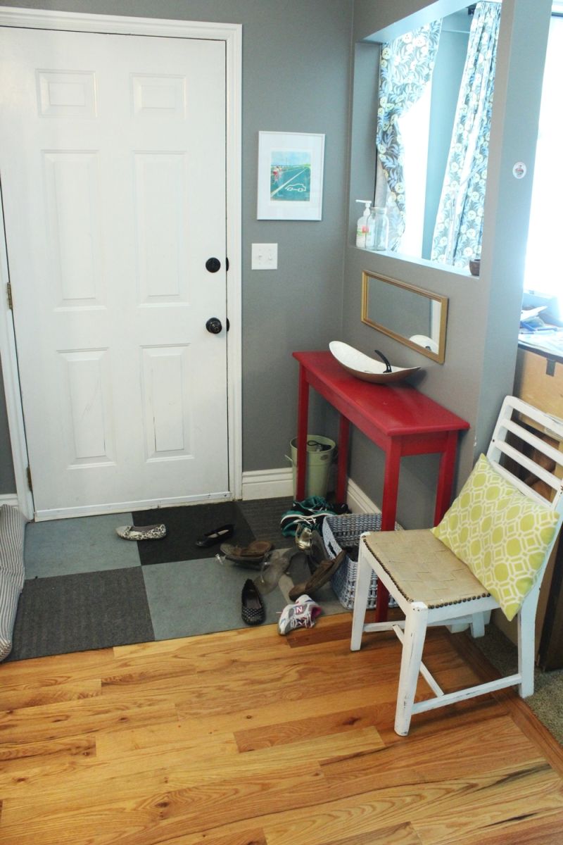 DIY Industrial Bench - before entryway