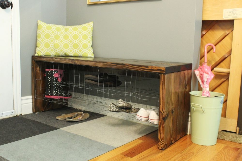 DIY Industrial Bench shoe storage