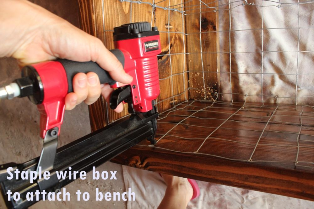 DIY Industrial Bench- staple wire box