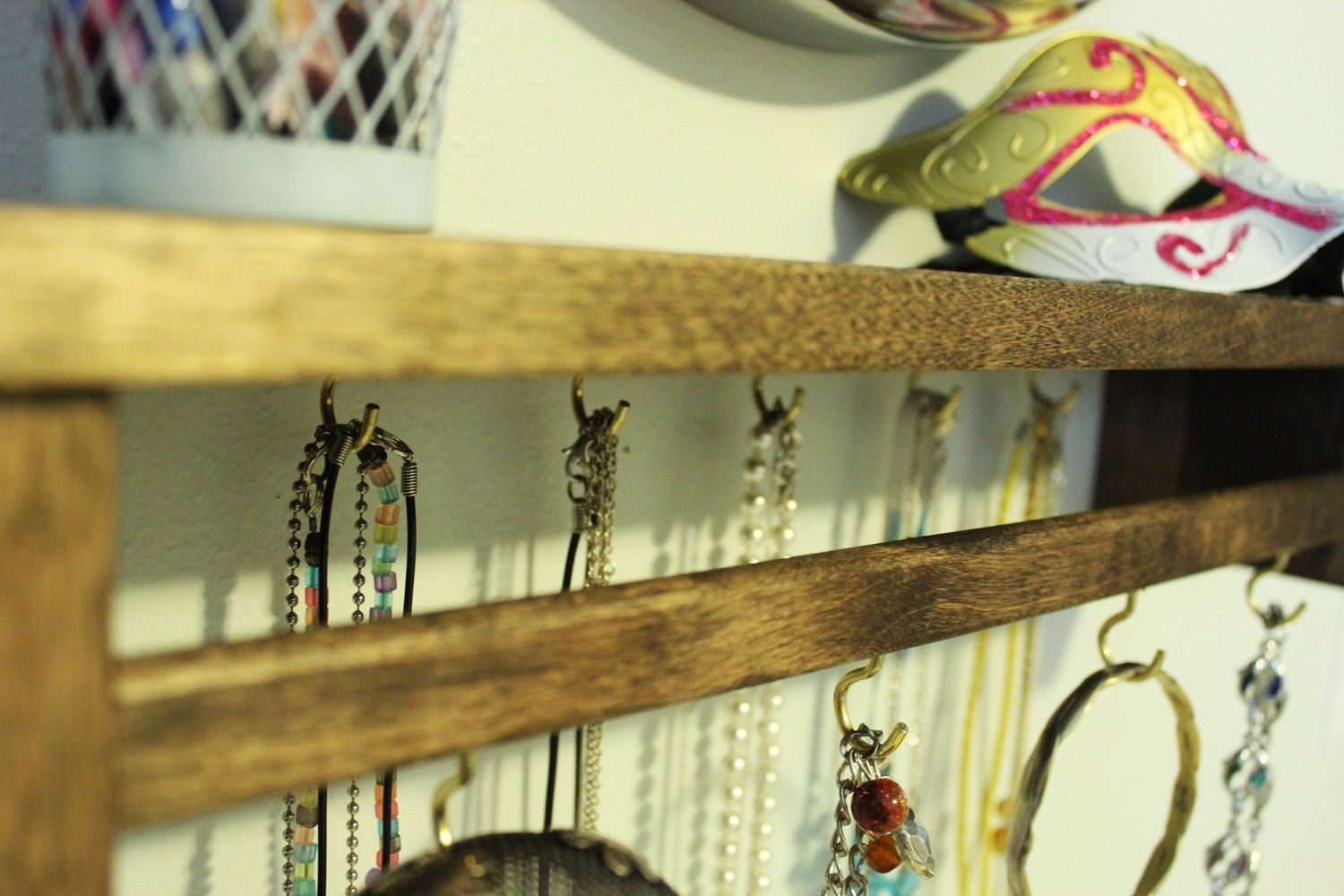 DIY Jewelry Holder out of Spice Rack - stained wood