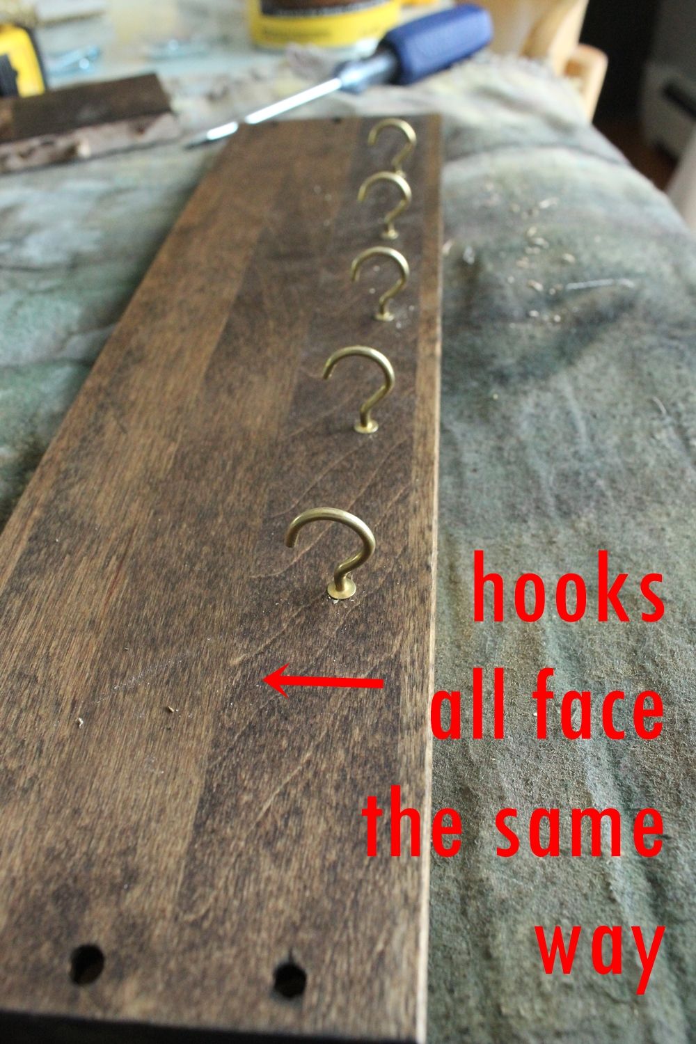 DIY Jewelry Holder - same direction hooks