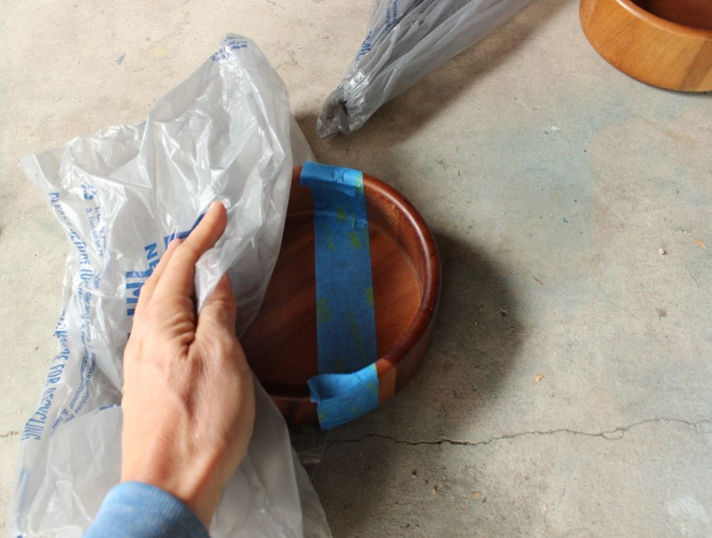 DIY Metal Wood Bowls - plastic bag