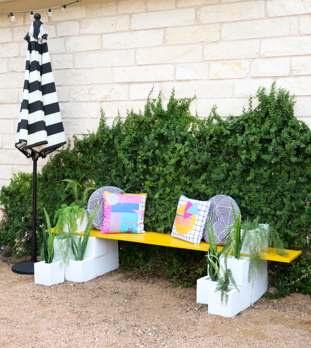 DIY Modern Outdoor Bench - with yellow board