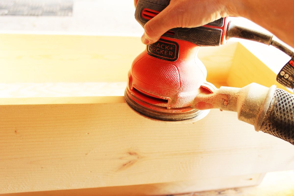 DIY Modern Wooden Dresser Sand the sides and edges