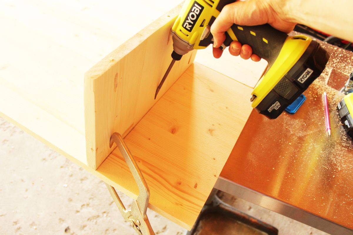 DIY Modern Wooden Dresser Secure with a right angle clamp