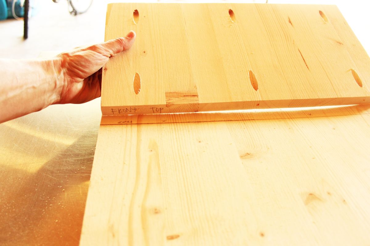 DIY Modern Wooden Dresser With the pocket holes facing the short end