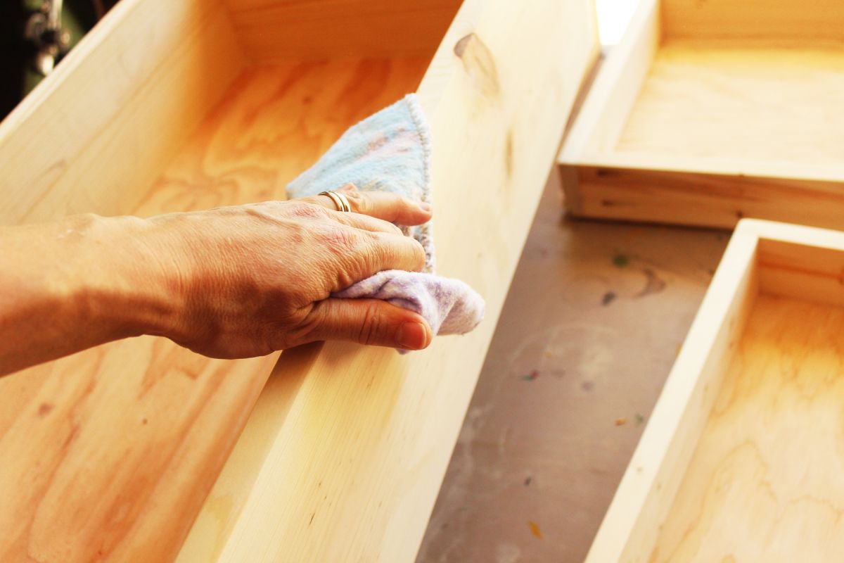 DIY Modern Wooden Dresser sanding