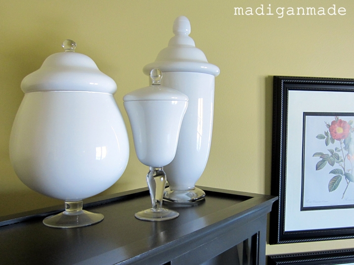 DIY Painted Milk glass Apothecary Jars