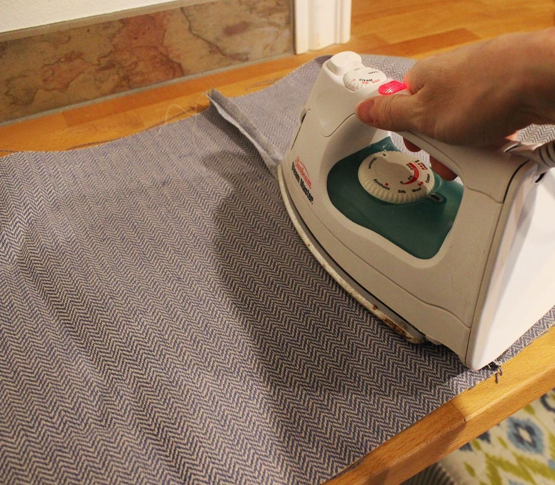 DIY Pouf Ottoman Cube - Press the basted seam open