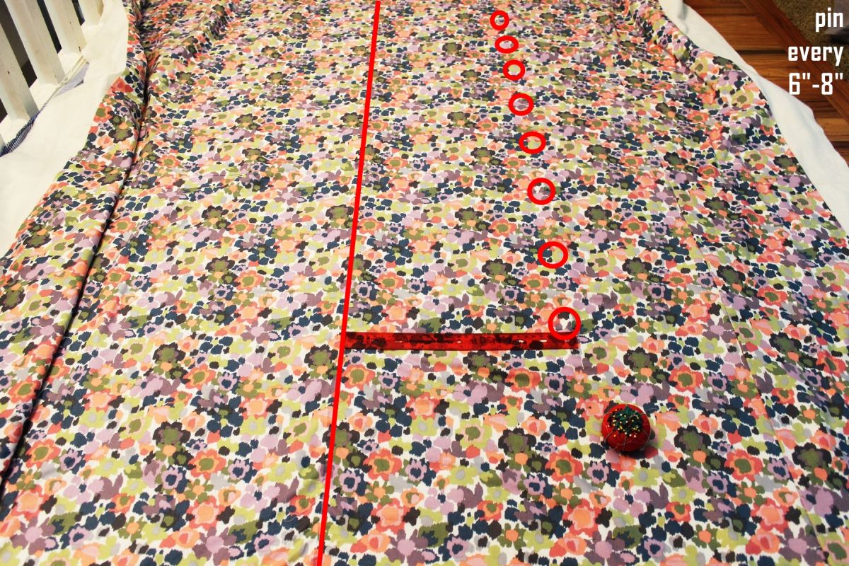 DIY Reversible Summer Quilt Place pins every 6” 8” using your ruler with each pin placement