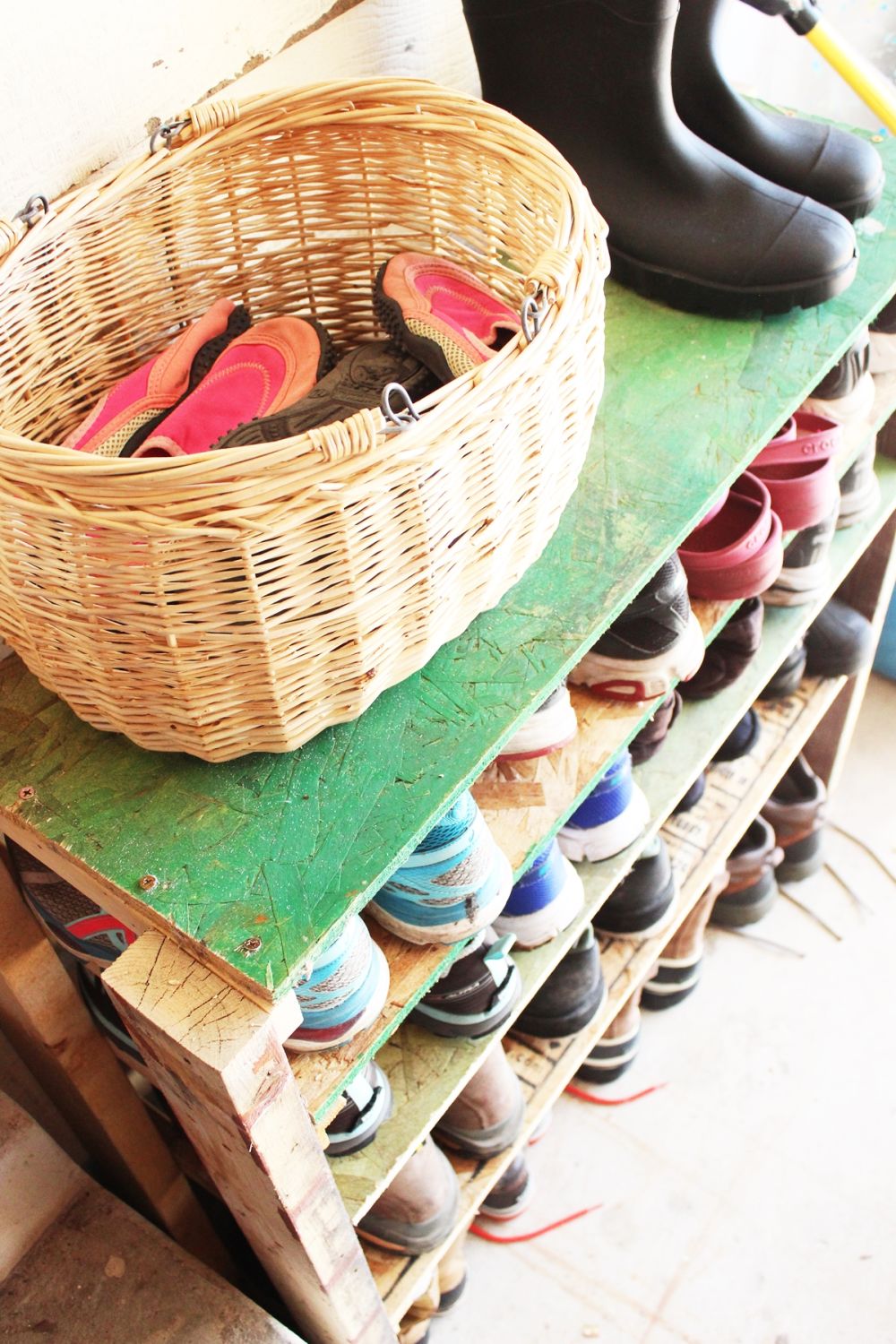 DIY Shoe Storage for garage organization