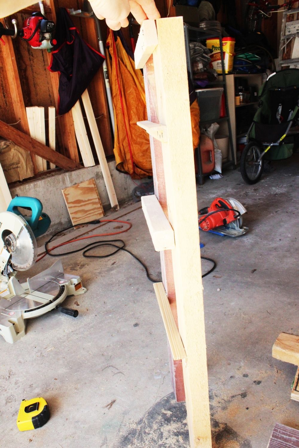 DIY Shoe Storage predrill two other holes