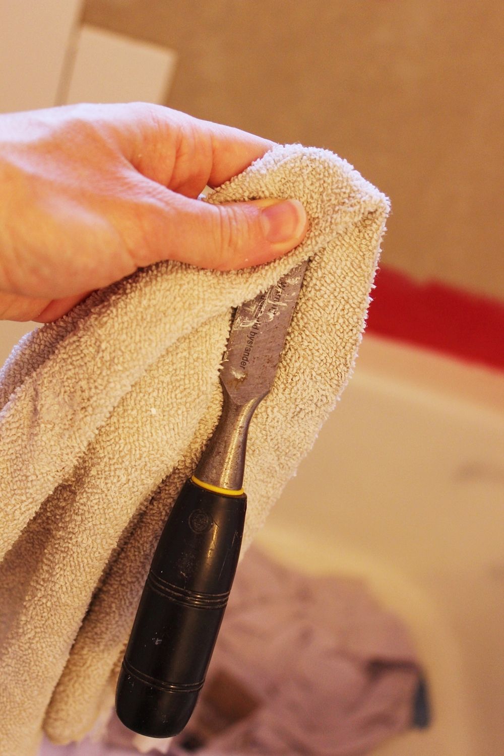 DIY Tile Shower Tub Surround - towel cleaning